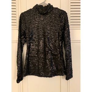 H&M Black Mock Neck Sequin Long Sleeve Top